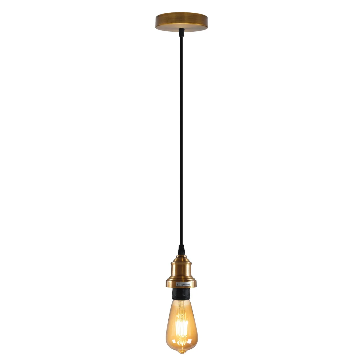 Yellow brass industrial pendant lighting with adjustable 95cm cord, vintage style, E27 base, metal housing.
