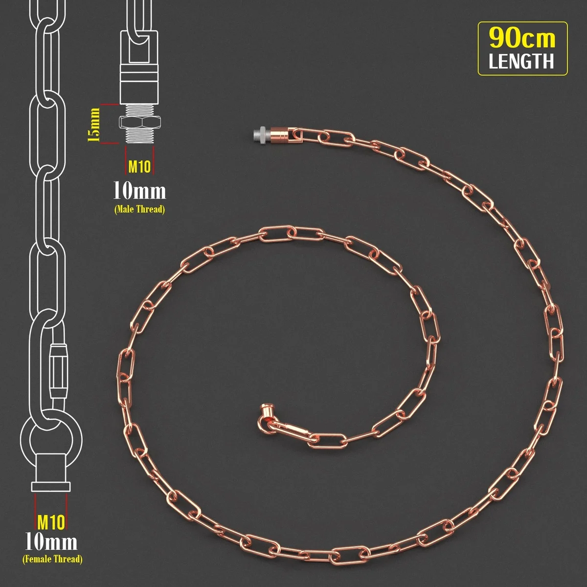 Metal light fixture chain with hooks, vintage style, extending hanging height for indoor and outdoor lamps