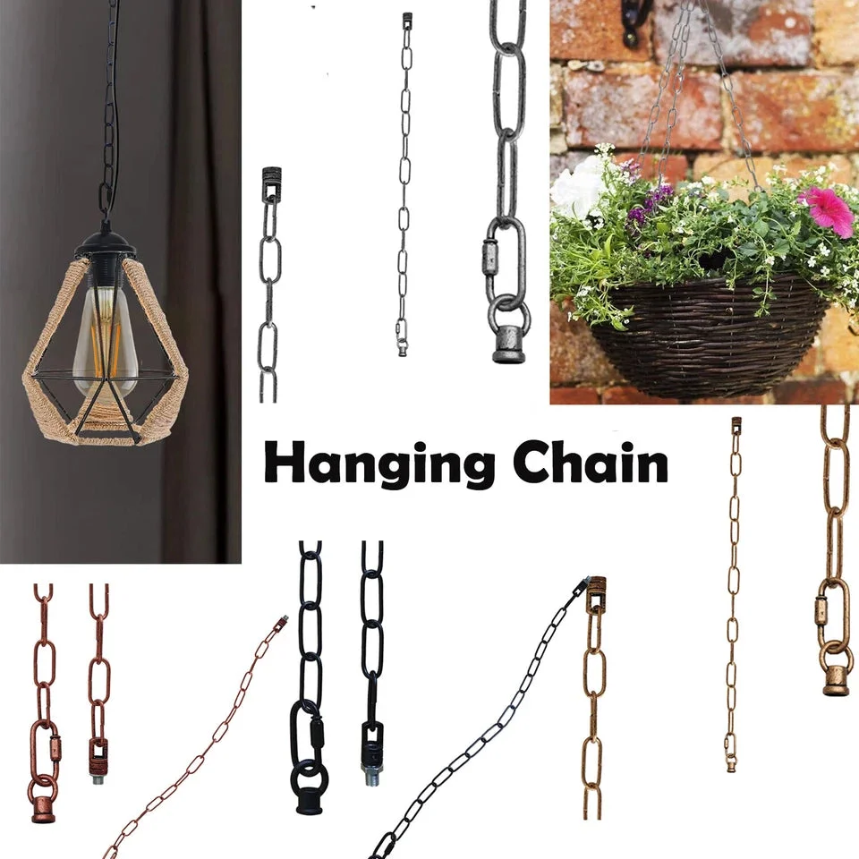 Metal vintage light chain with hook and adjustable locks, hand‑brushed finish.
