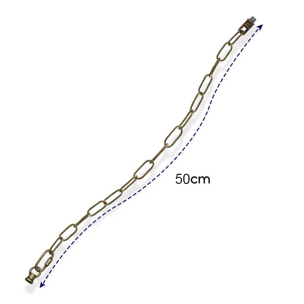 Metal vintage hand brushed finish chain with hook and two connection locks attached to light fixture