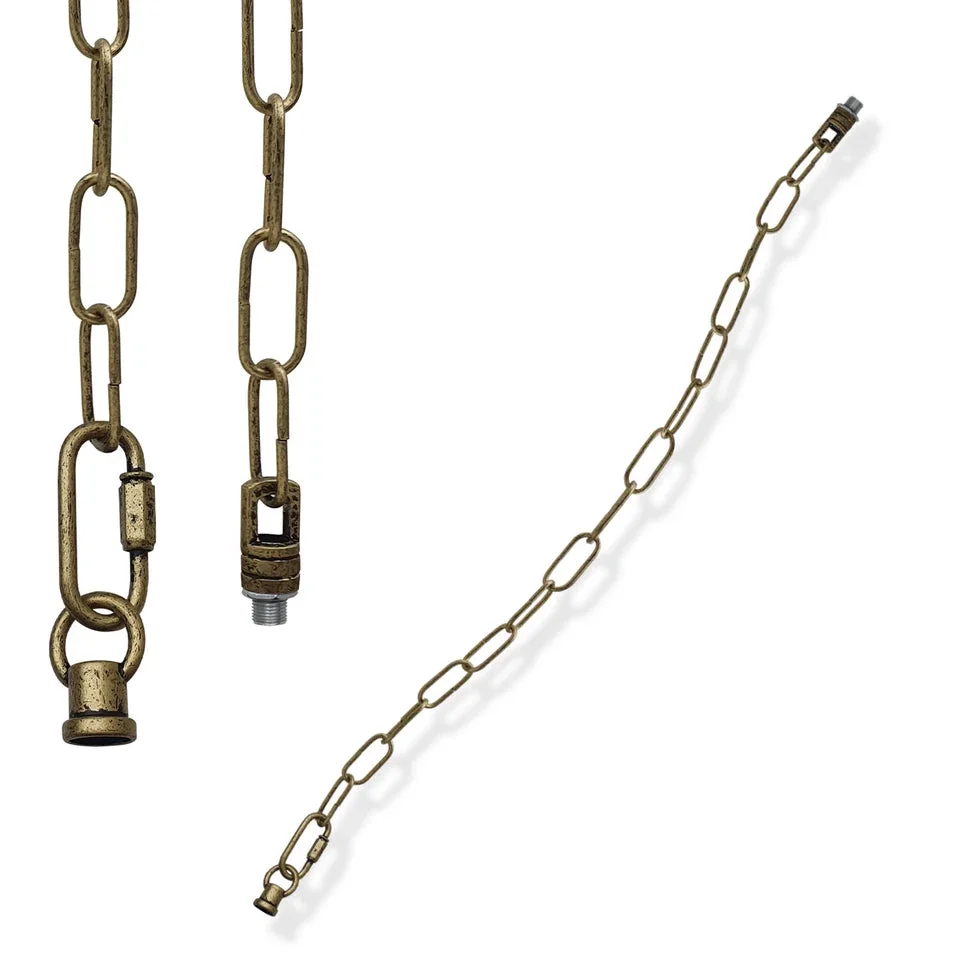 Metal light fixture chain with hand‑brushed finish and hook, 50 cm long, vintage style.