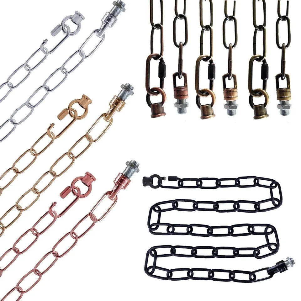 hand‑brushed metal vintage light chain with hook, ideal for indoor or outdoor hanging ceilings.