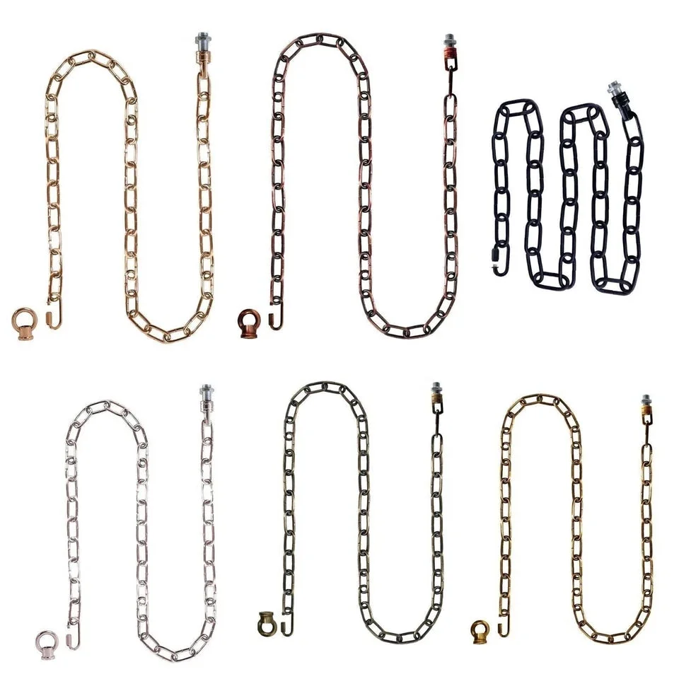 Hand‑brushed metal vintage light chain with hook, suspended for indoor/outdoor pendant lighting