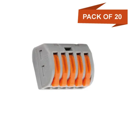 5-way spring lever connector: grey plastic body, copper contacts, 5 pins for lampshade fittings