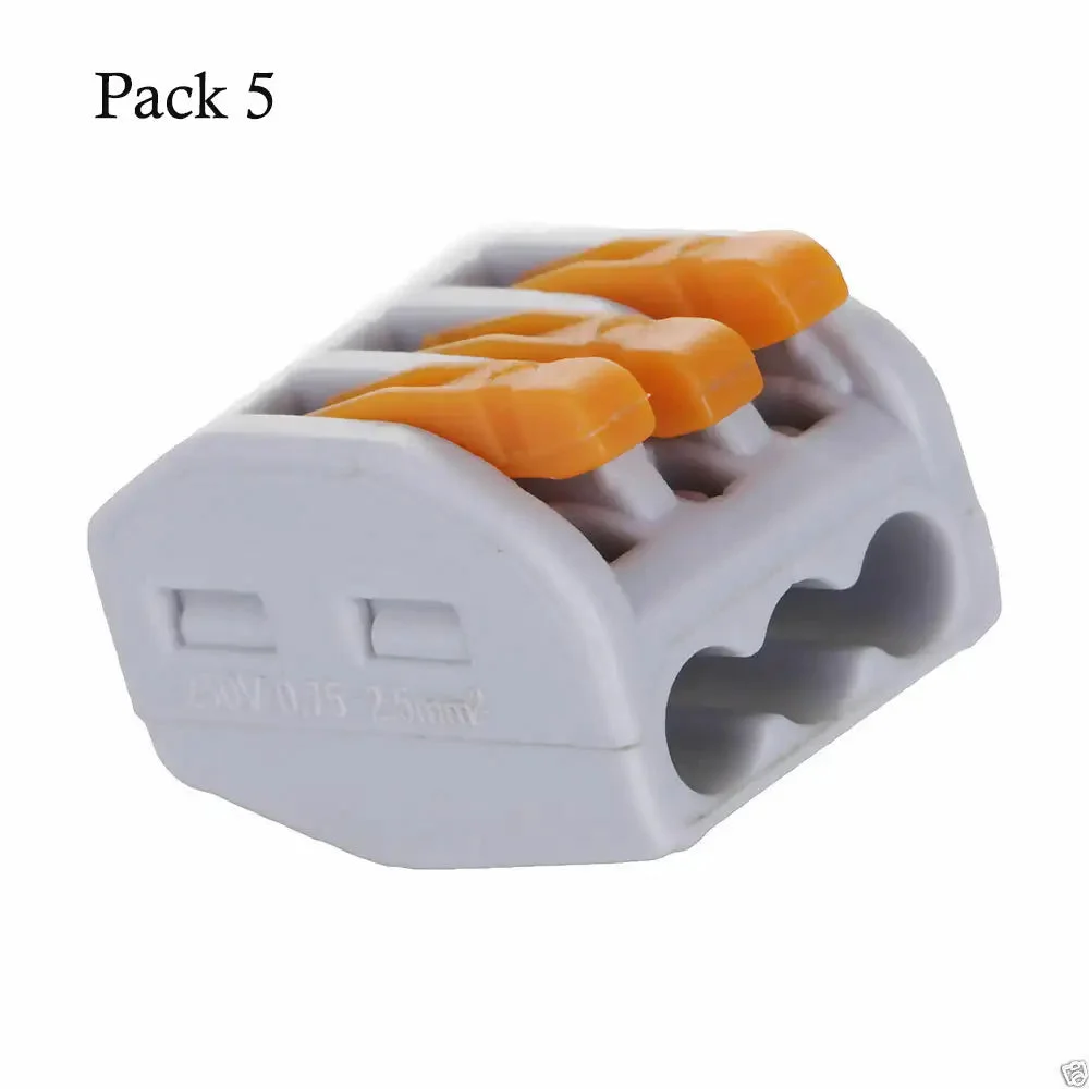 Grey and orange spring lever cable connectors in a 5/10/20/50/100 pack.