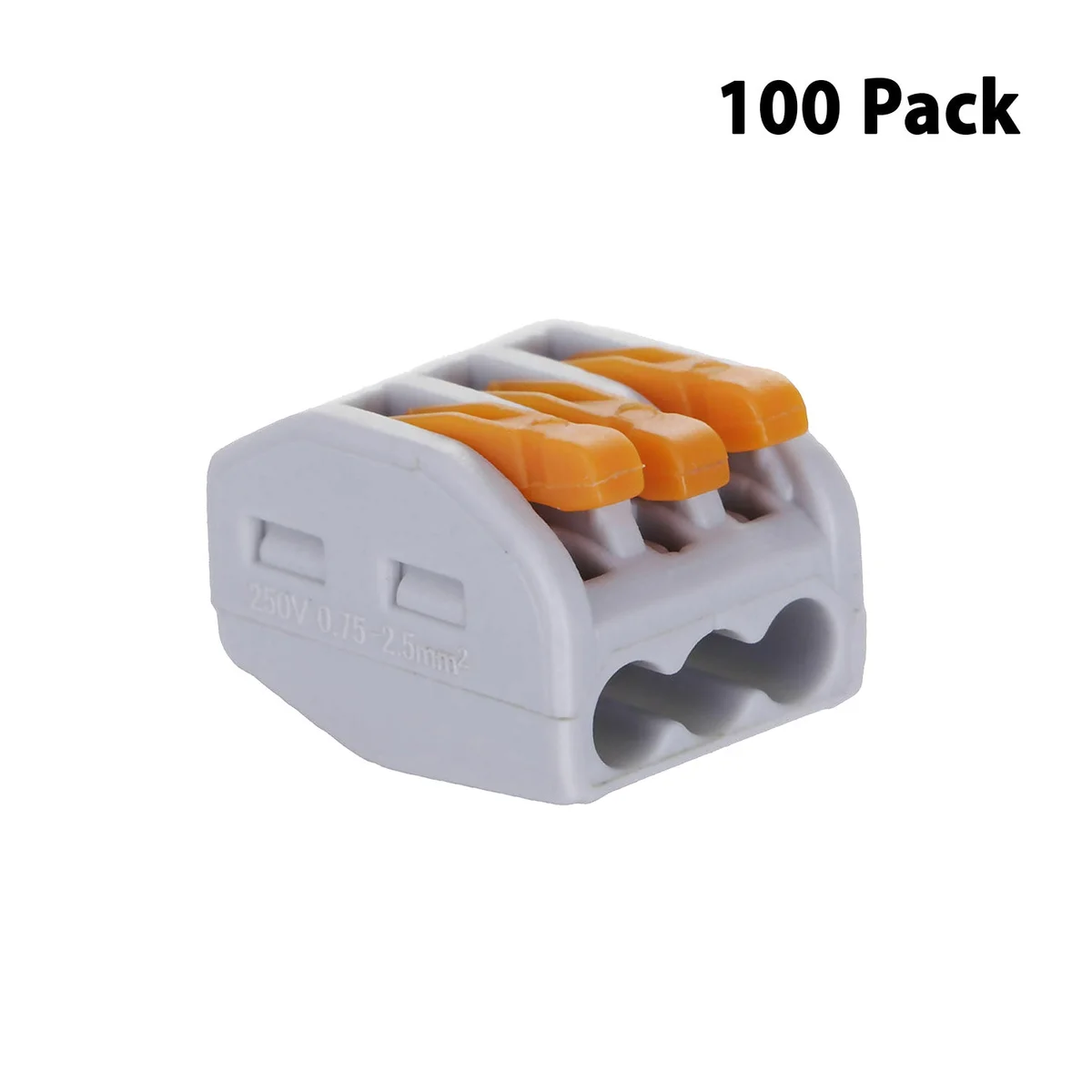 3‑way push‑on cable connector in grey and orange, pack of five