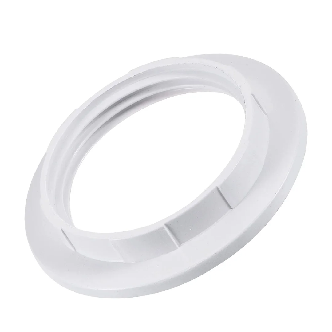 E27 lampshade reducer ring, white plastic screw collar for shadow and socket fitting.