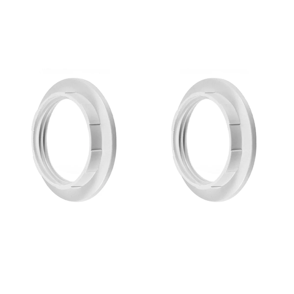 Two plastic E14 lamp holder collar rings with screw connectors in a small box