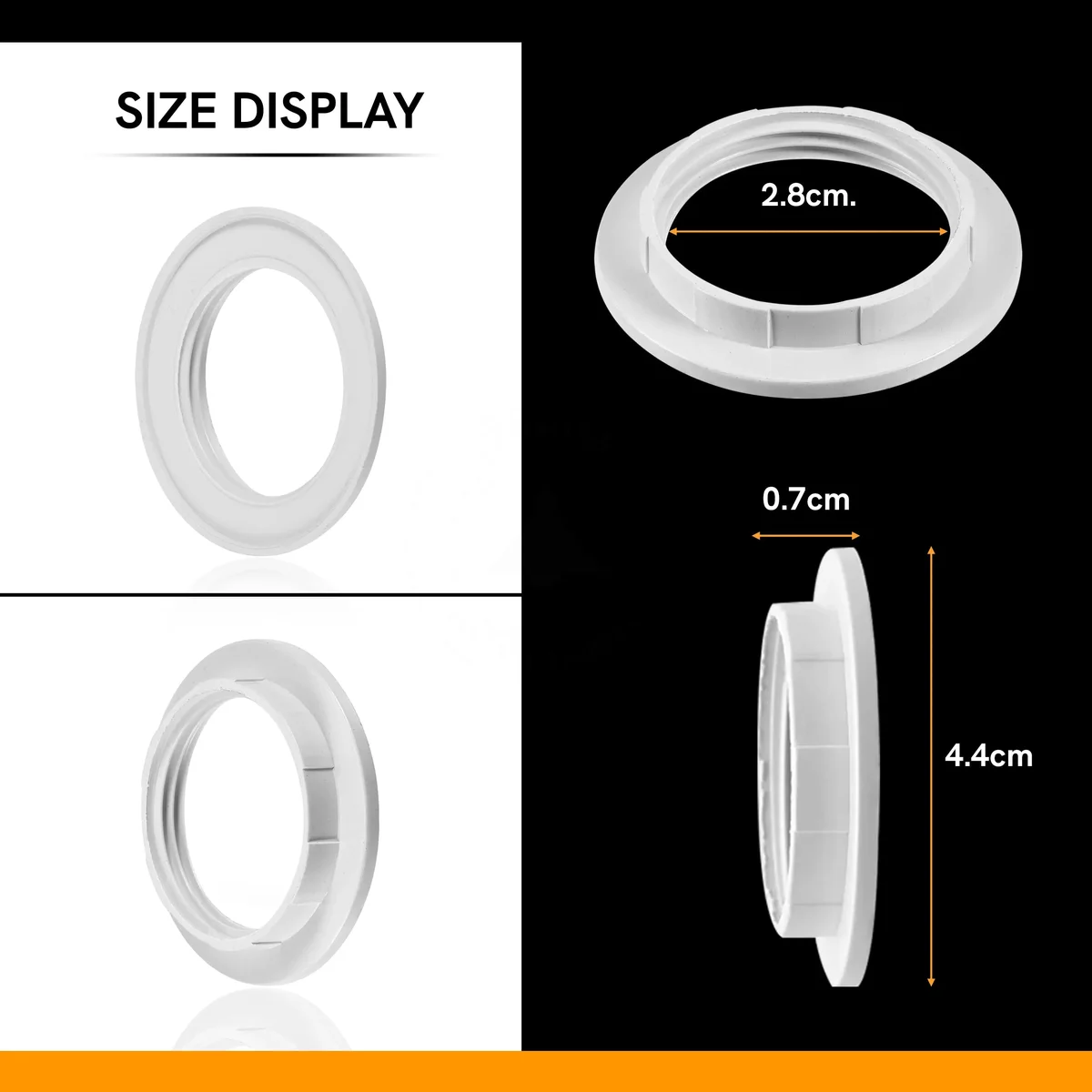 Two plastic lamp holder rings with screw connectors for E14 lamp shade.