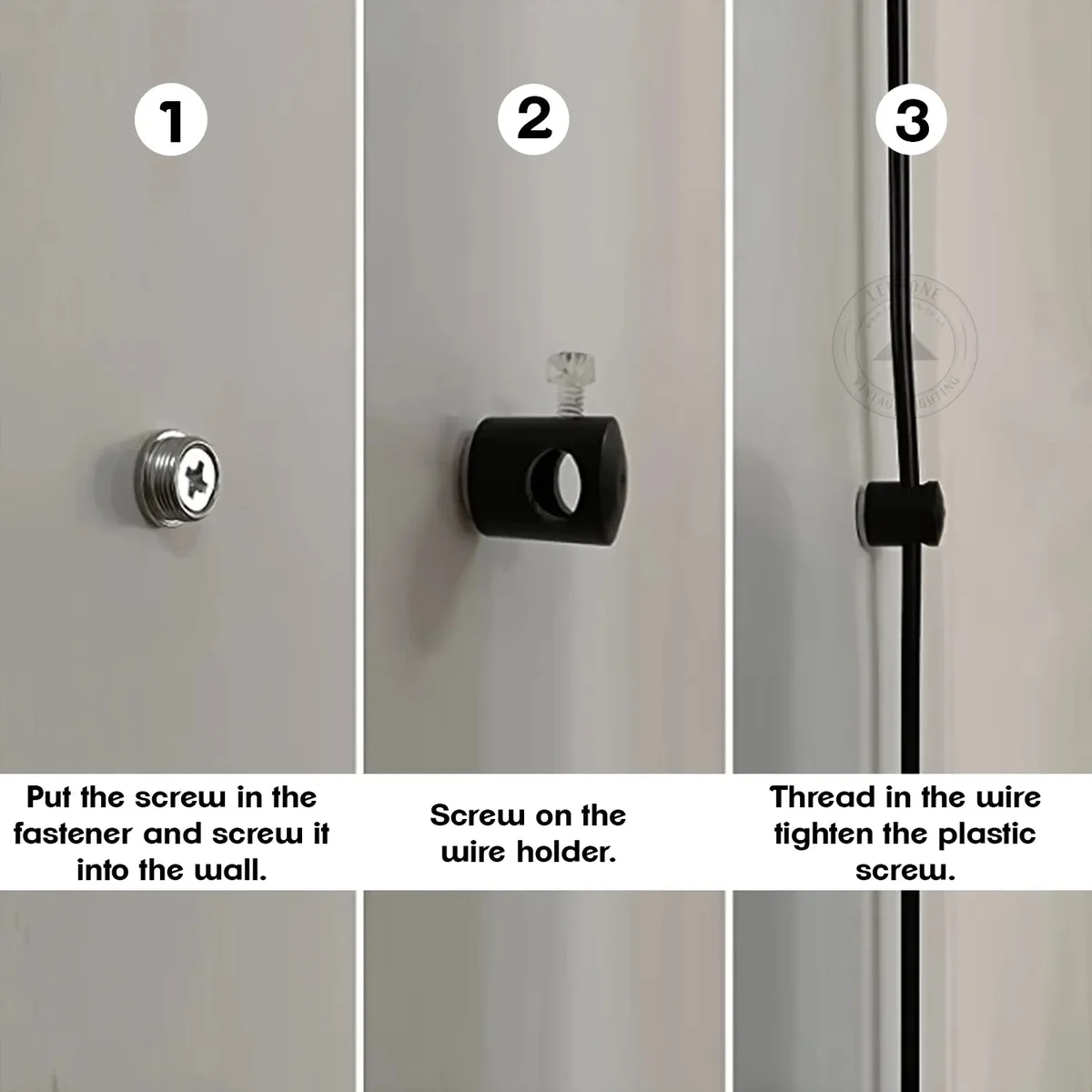 Black metal pendant hook featuring a cord clip cable mount, 3/8-inch screw, and power button for light stands