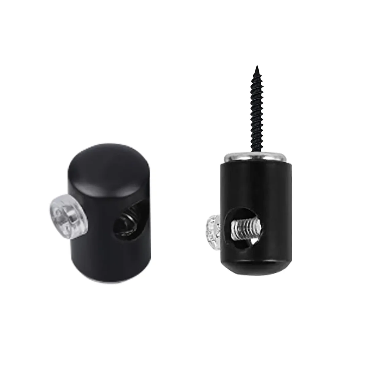 Black metal lighting fixture hook with screw interface, clip for mounting threadless light stands.