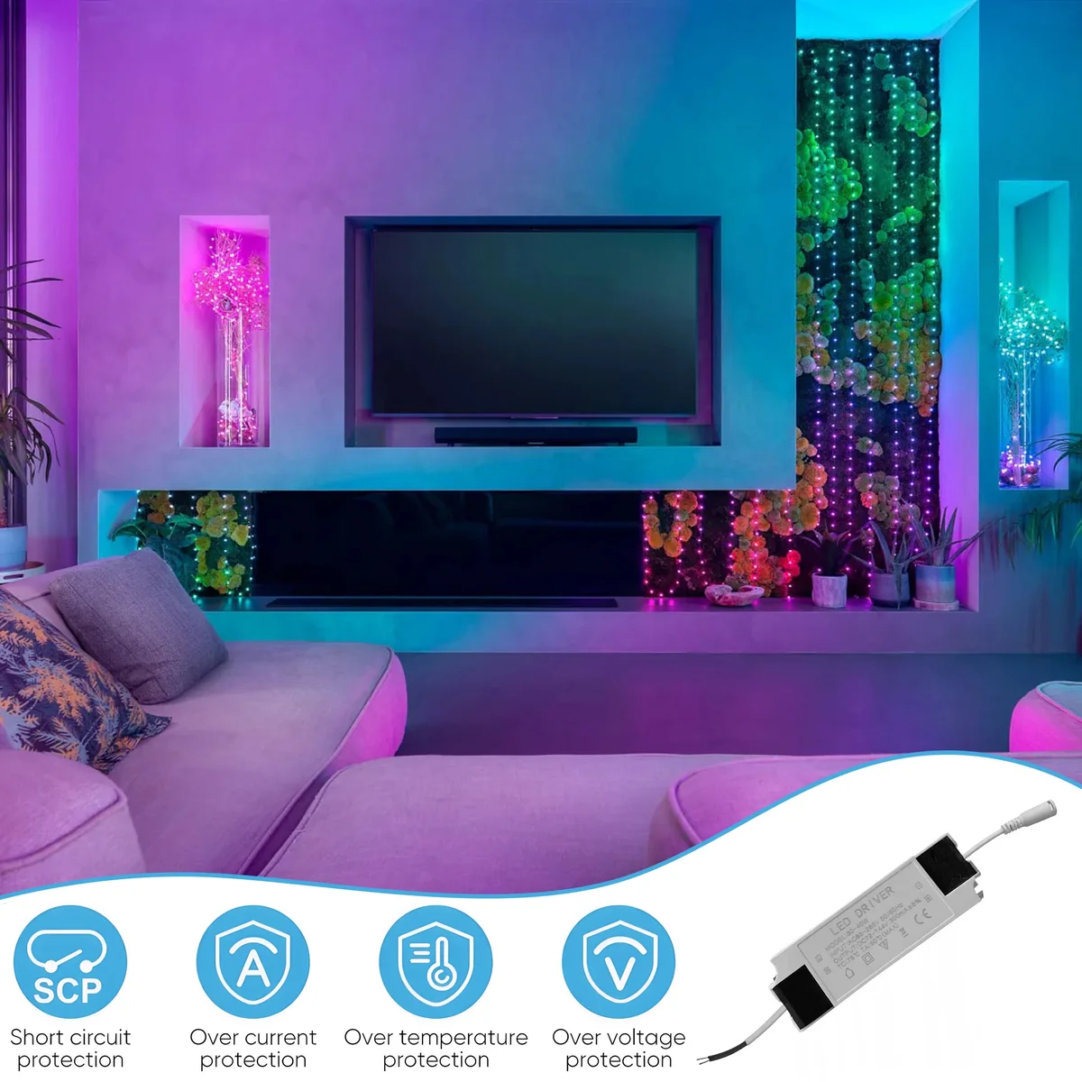 40‑W LED ceiling light power supply unit with input voltage plate and compact transformer casing