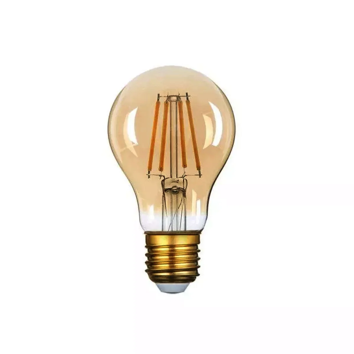 Amber glass bulb with simple filament LED, E27 screw base, clear glass housing, ideal for pendants and chandeliers.