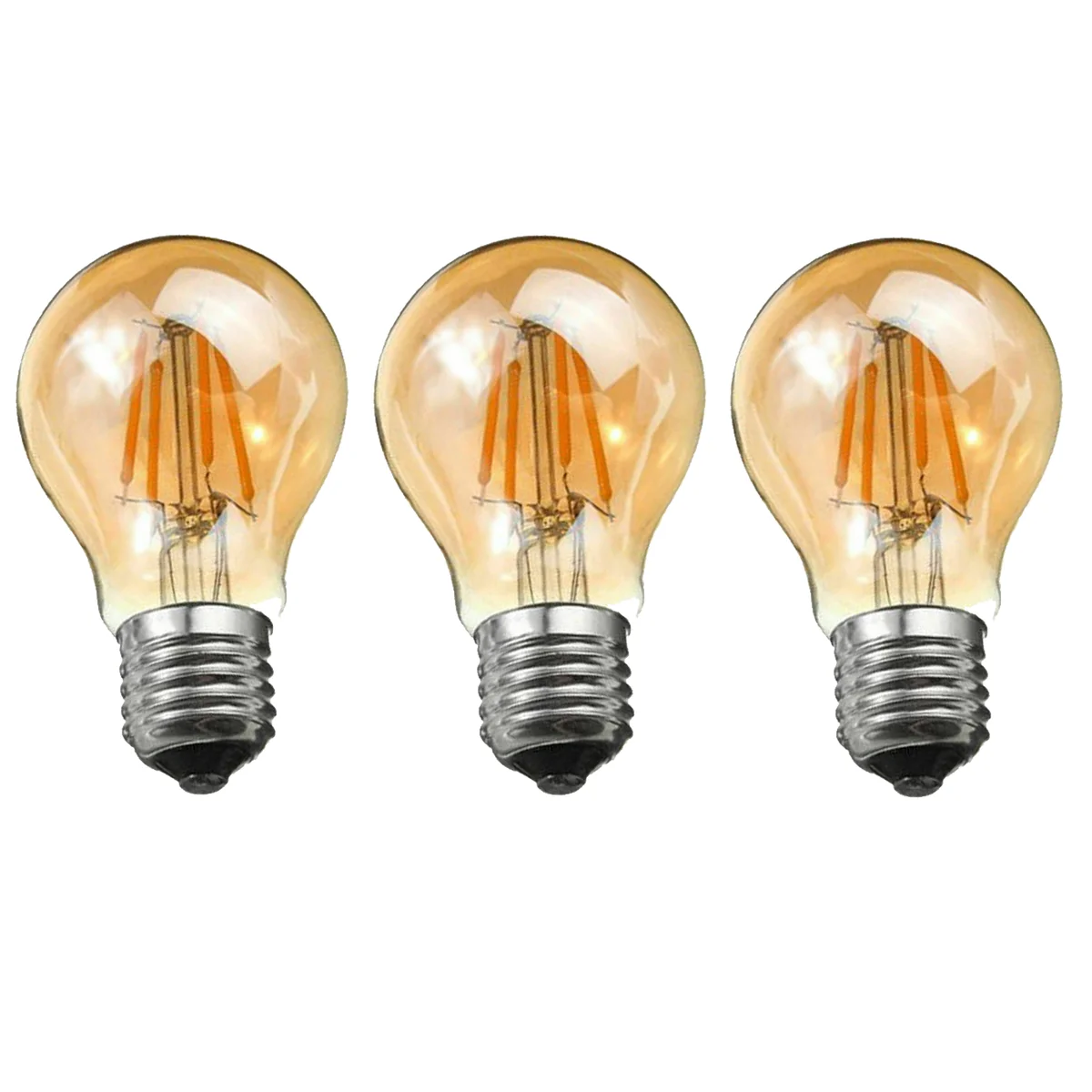 Vintage style LED bulb with amber glass globe, exposed filament, 4W, screw base E27, ideal for chandeliers, light fixtures.