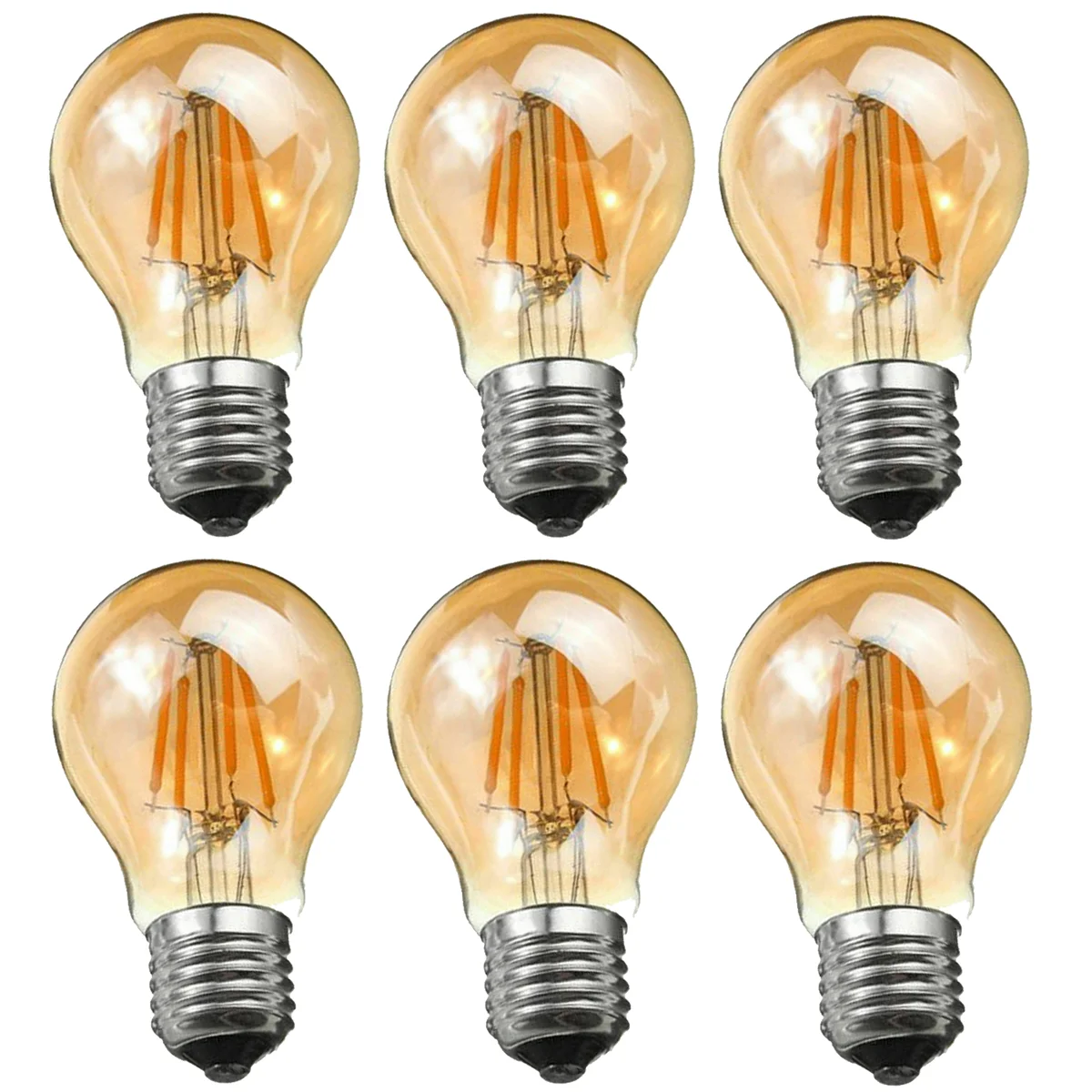 Amber glass LED filament bulb, small globe with illuminated filament, labeled 4W, energy saving bulb for E27 sockets