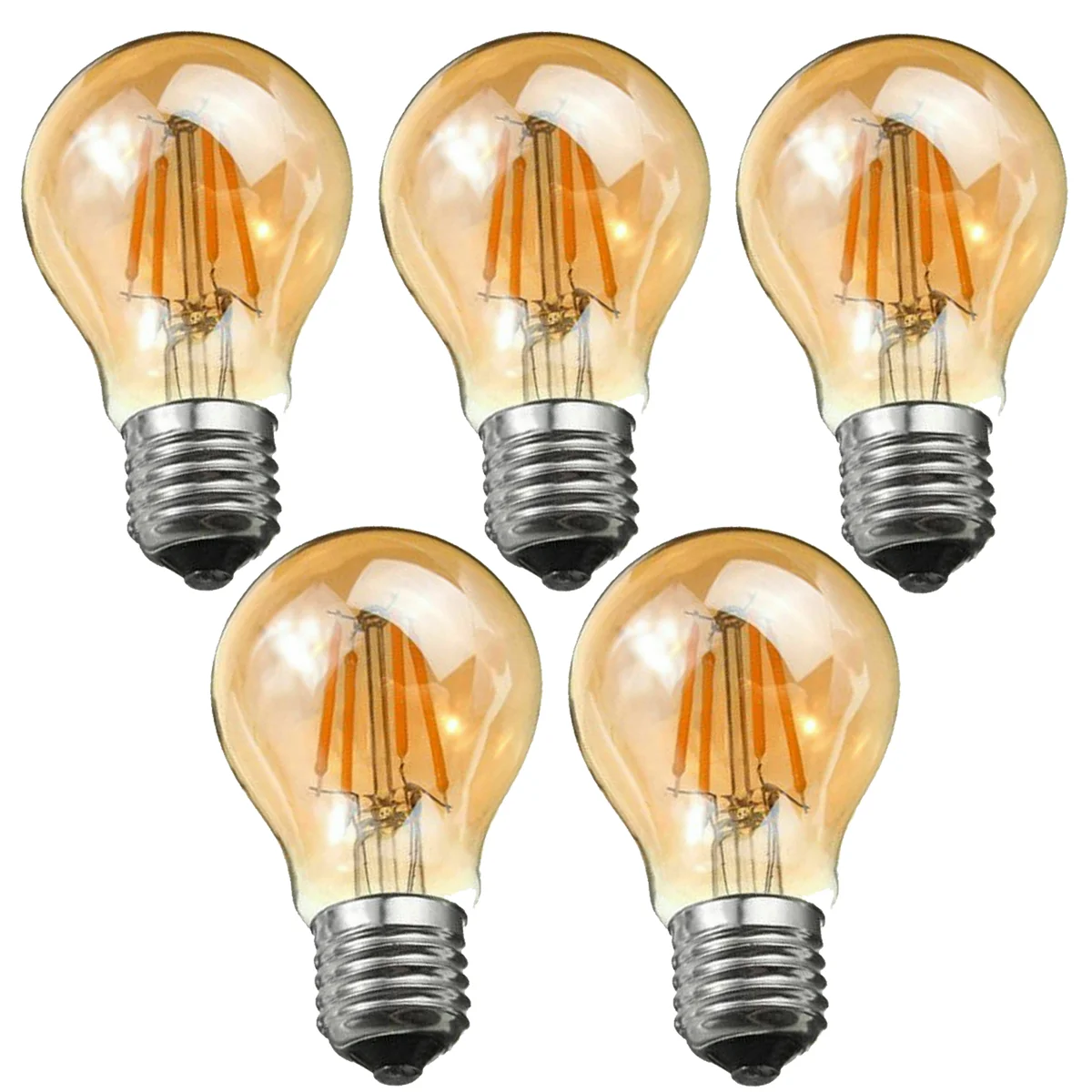 Dimmable LED filament bulb, amber glass, 4W A60 size, E27 base, showing sleek vintage style