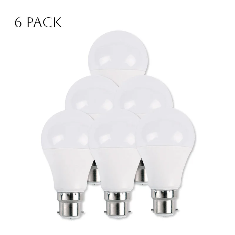 9W B22 LED bulb, frosted, cool white 6000K, thermal plastic body, suited for small fittings