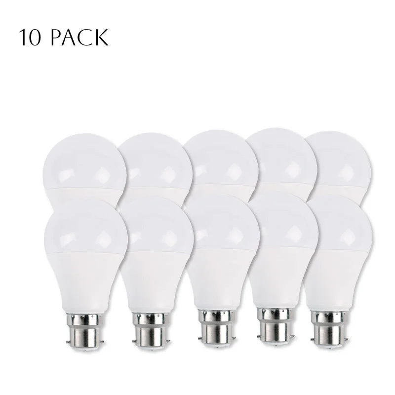 9W B22 LED bulb, cool white light, frosted finish, plastic body
