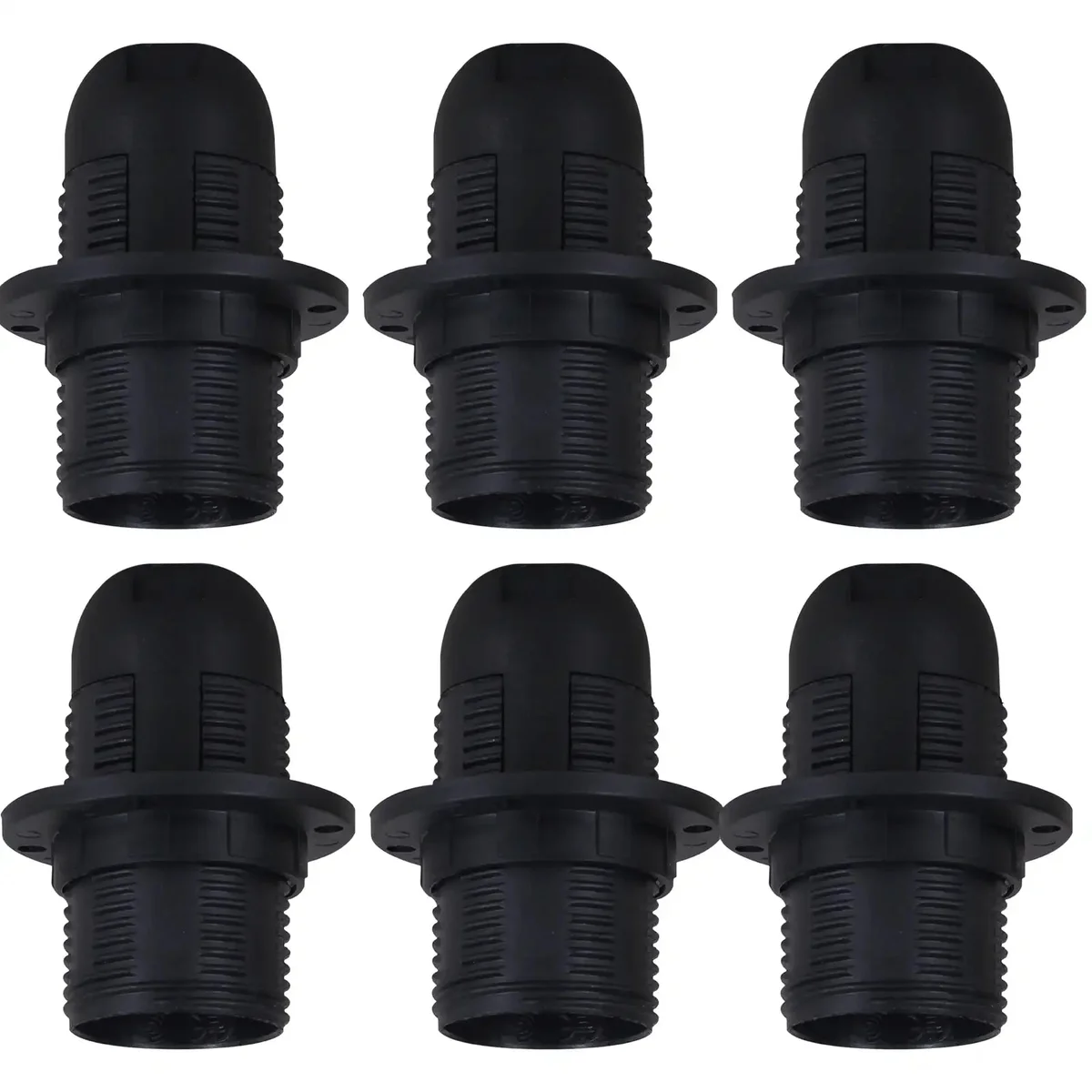 E14 bulb holder; black plastic lamp socket with metal ring, 39mm thread, removable lampshade collar.