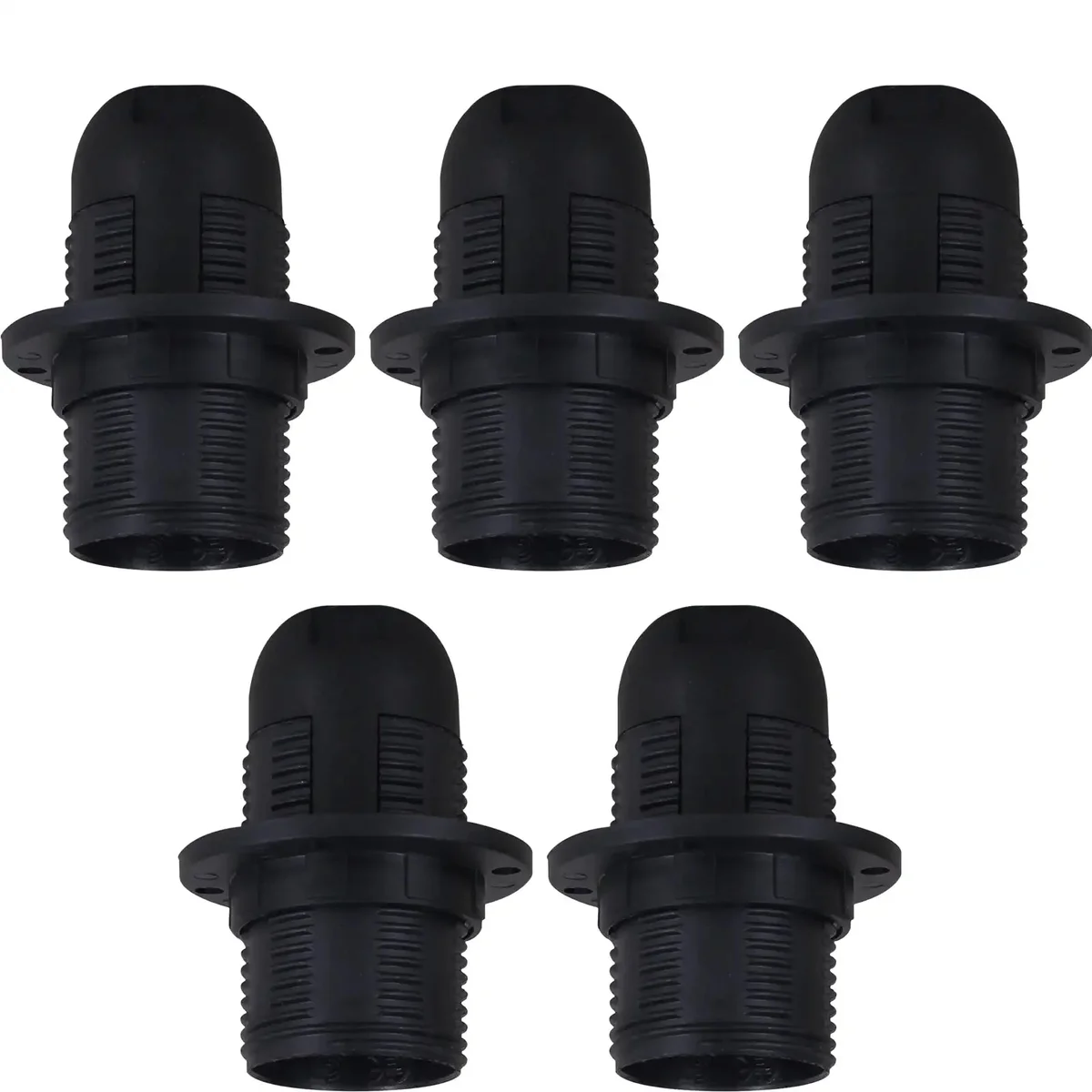 Black plastic E14 bulb holder with metal ring thread, vintage style, 39mm size.