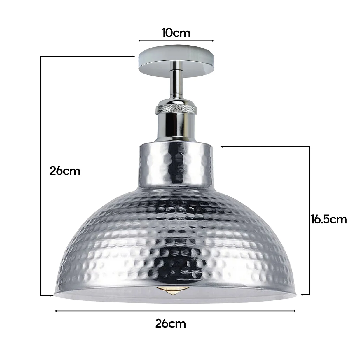 Chrome flush mount ceiling light fixture mounted on ceiling, retro style.