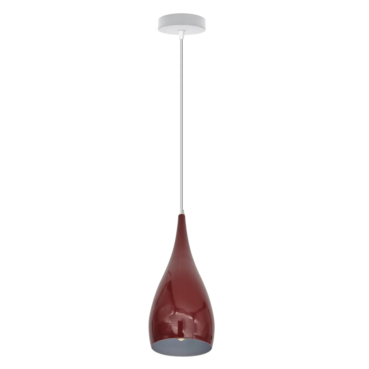 Modern burgundy hanging light with teardrop metal shade, E27 base, in contemporary room lighting
