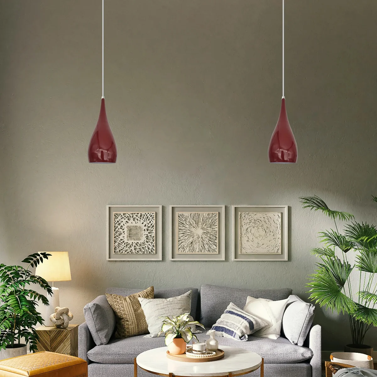 Metal teardrop pendant light with E27 base and long cable, designed as a contemporary ceiling light