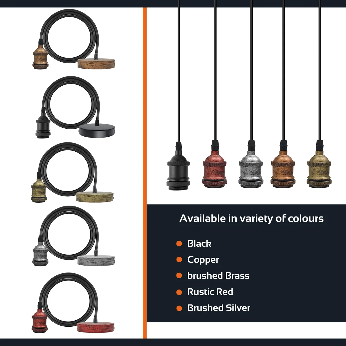 Classic metal ceiling light pendant, vintage design, 95 cm cable, E27 base holder.