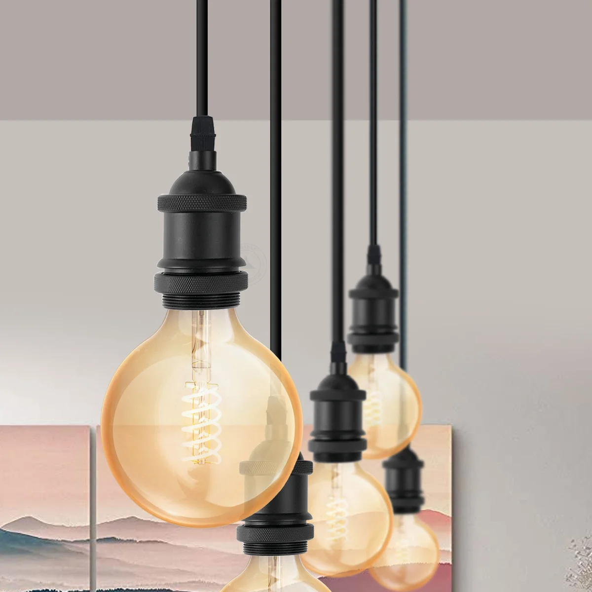 Metal vintage pendant ceiling light with 10cm brass plate, E27 holder and 95cm cable, dimmable hanging in interior