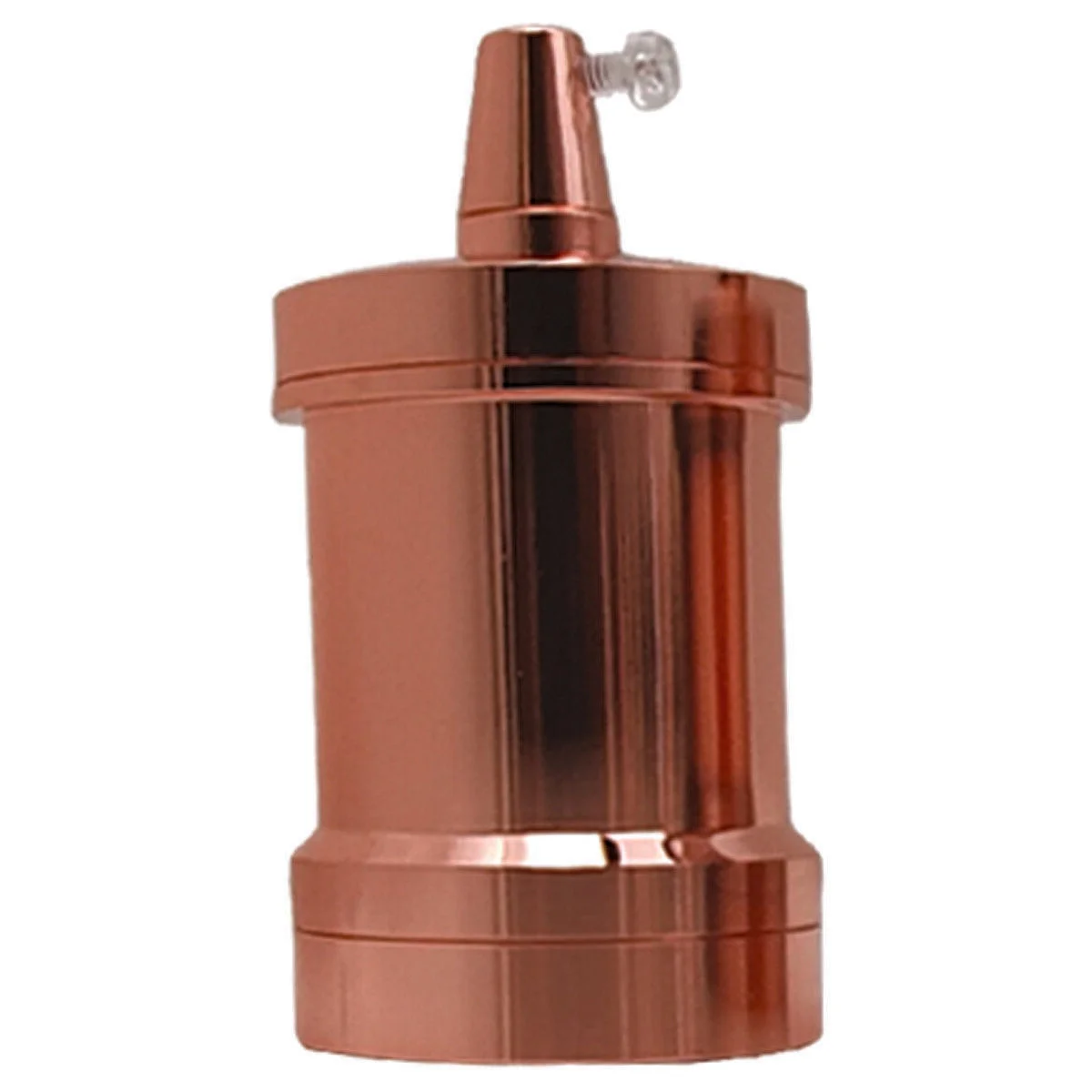 E27 pendant lamp holder in metallic finish with 10mm screw and removable ring for shade, CE certified.