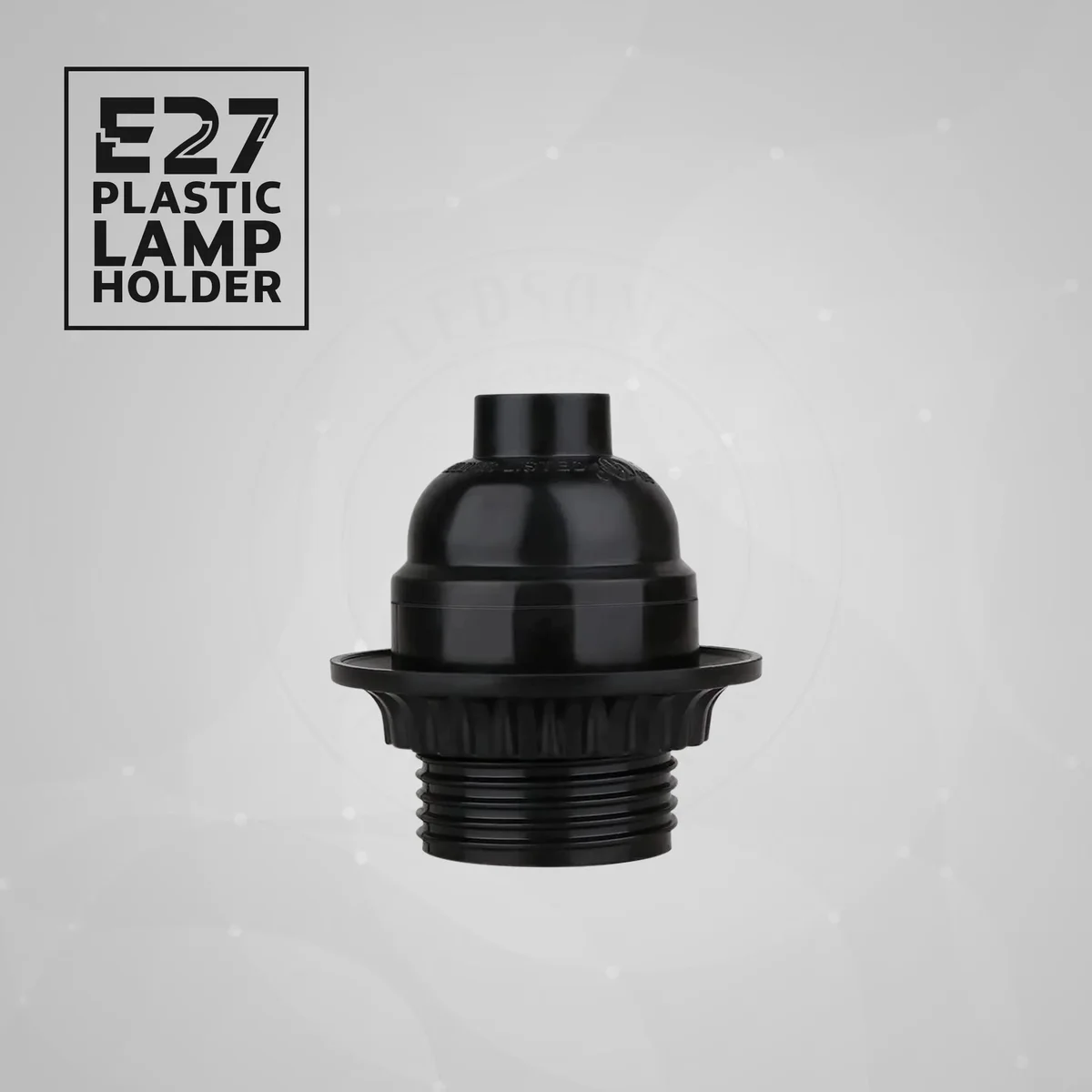 Three black screw lamp holders, each an E27 lamp socket, with metal fittings.