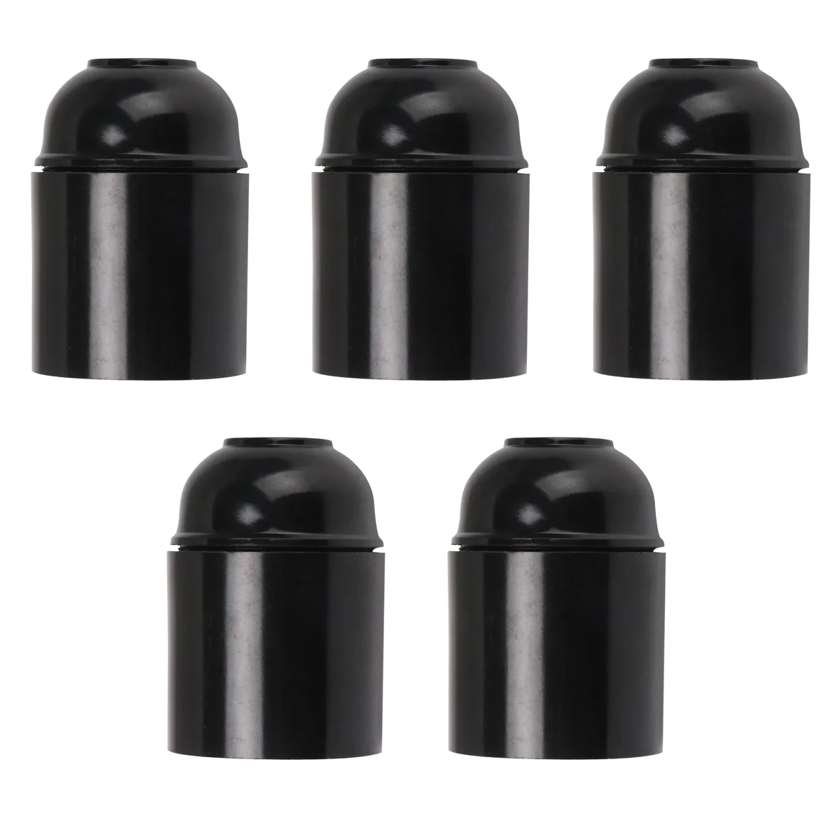 Black plastic & metal E27 lamp holder set of 5, vintage screw socket with metal terminal blocks.