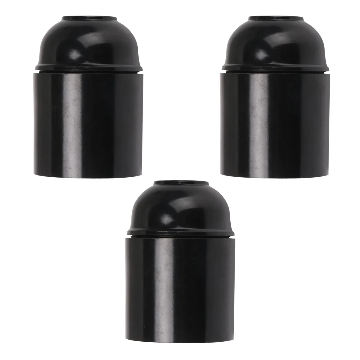 Three black, heat‑resistant plastic lamp holders with removable caps, each fitting an E27 pendant socket for indoor lighting.