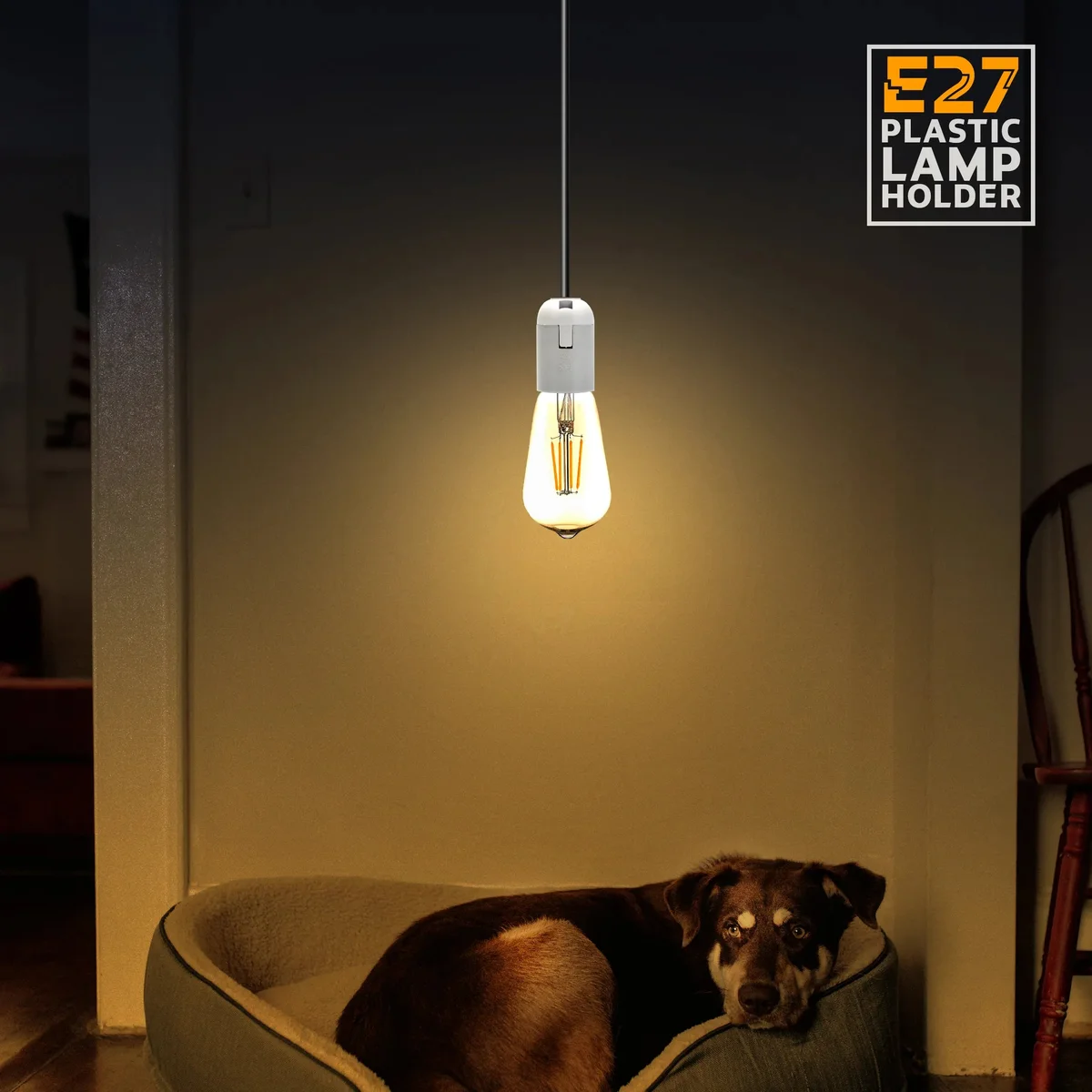 Five white plastic lamp holder units in a box with screw tabs, designed for E27 Edison screw sockets.