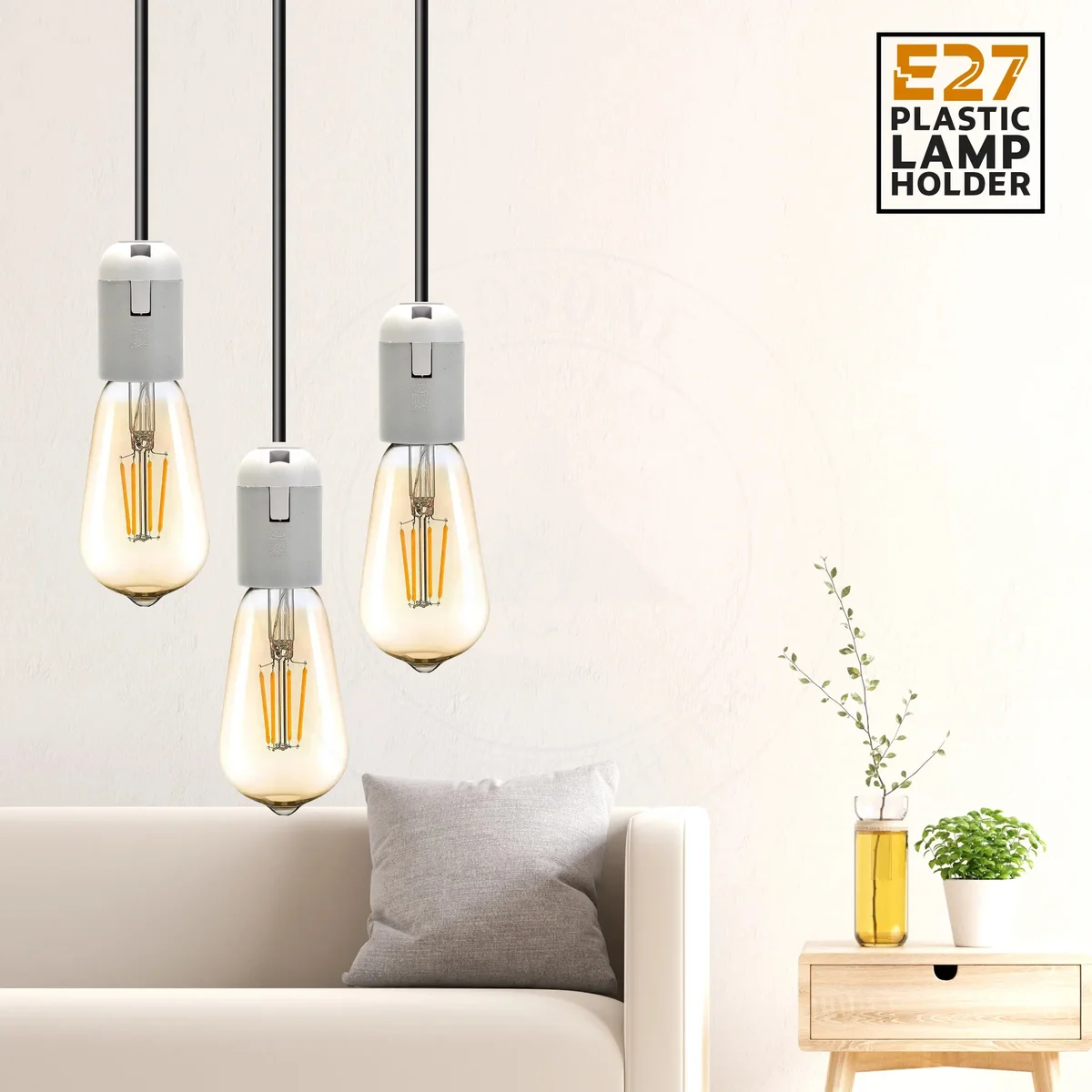 Pack of three white E27 lamp holders in heat‑resistant plastic, a DIY lamp holder kit for indoor use.