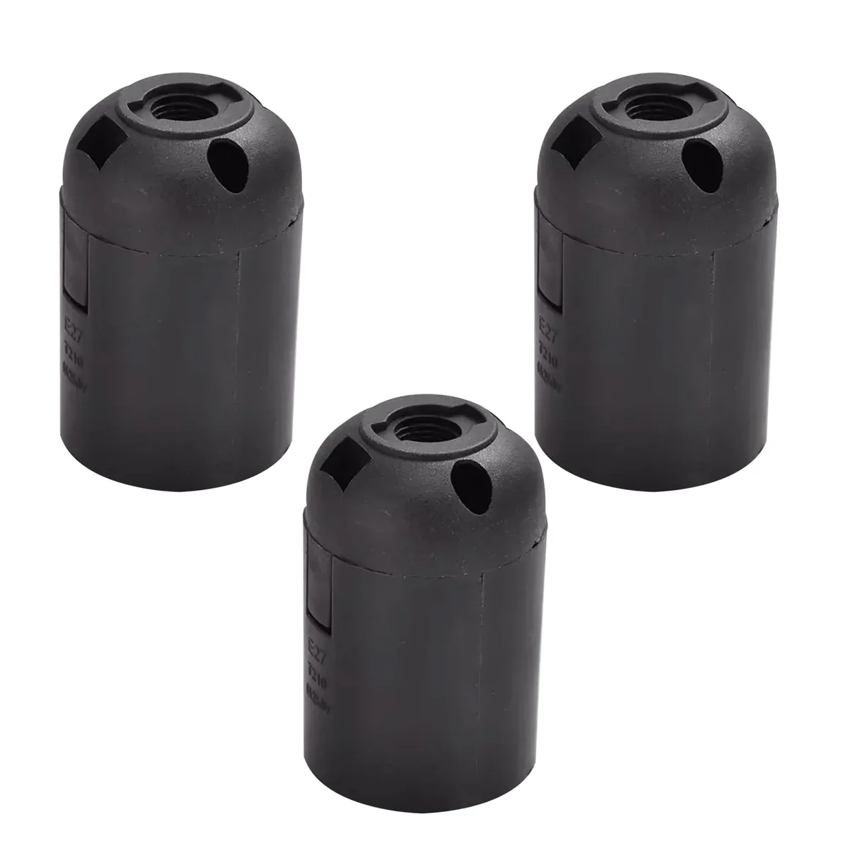Three vintage black E27 light bulb holder with metal screw base and heat‑resistant plastic housing, ready for indoor use.
