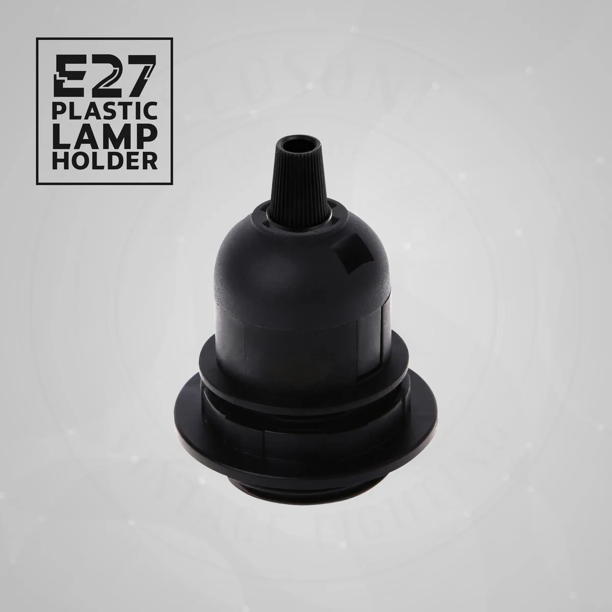 Black plastic E27 lamp holder set of three with cord grips for indoor use