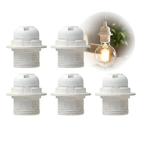 Set of five vintage black E27 bulb holders for pendant lights.