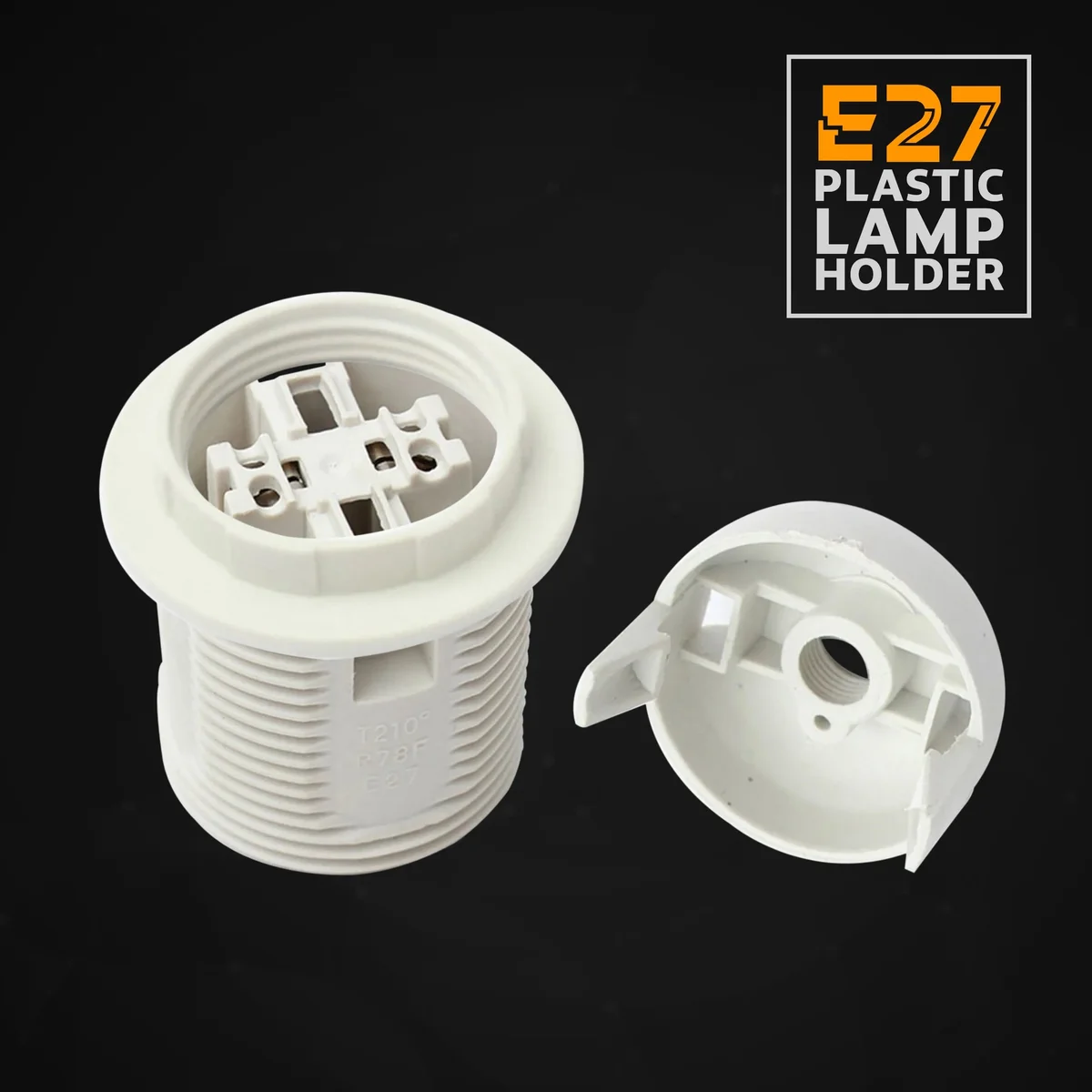 Five black vintage E27 bulb holders in a pack, metal and heat‑resistant plastic, with screw terminal blocks.