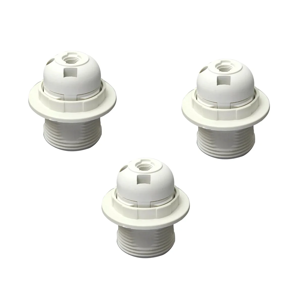 White plastic E27 light bulb holder pendant socket holder, 3-pack in vintage style.