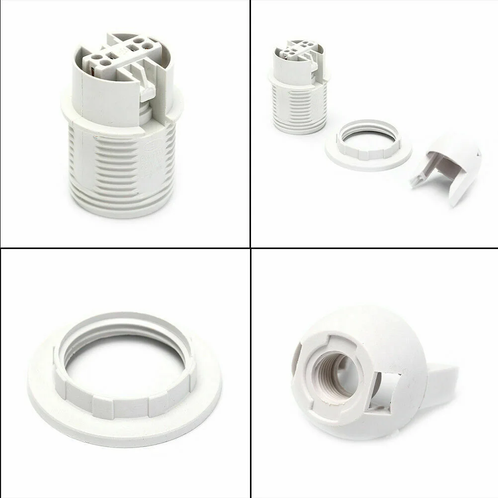 White vintage lamp holder with 39mm ring thread, removable lampshade collar, suitable for E14 bulbs.