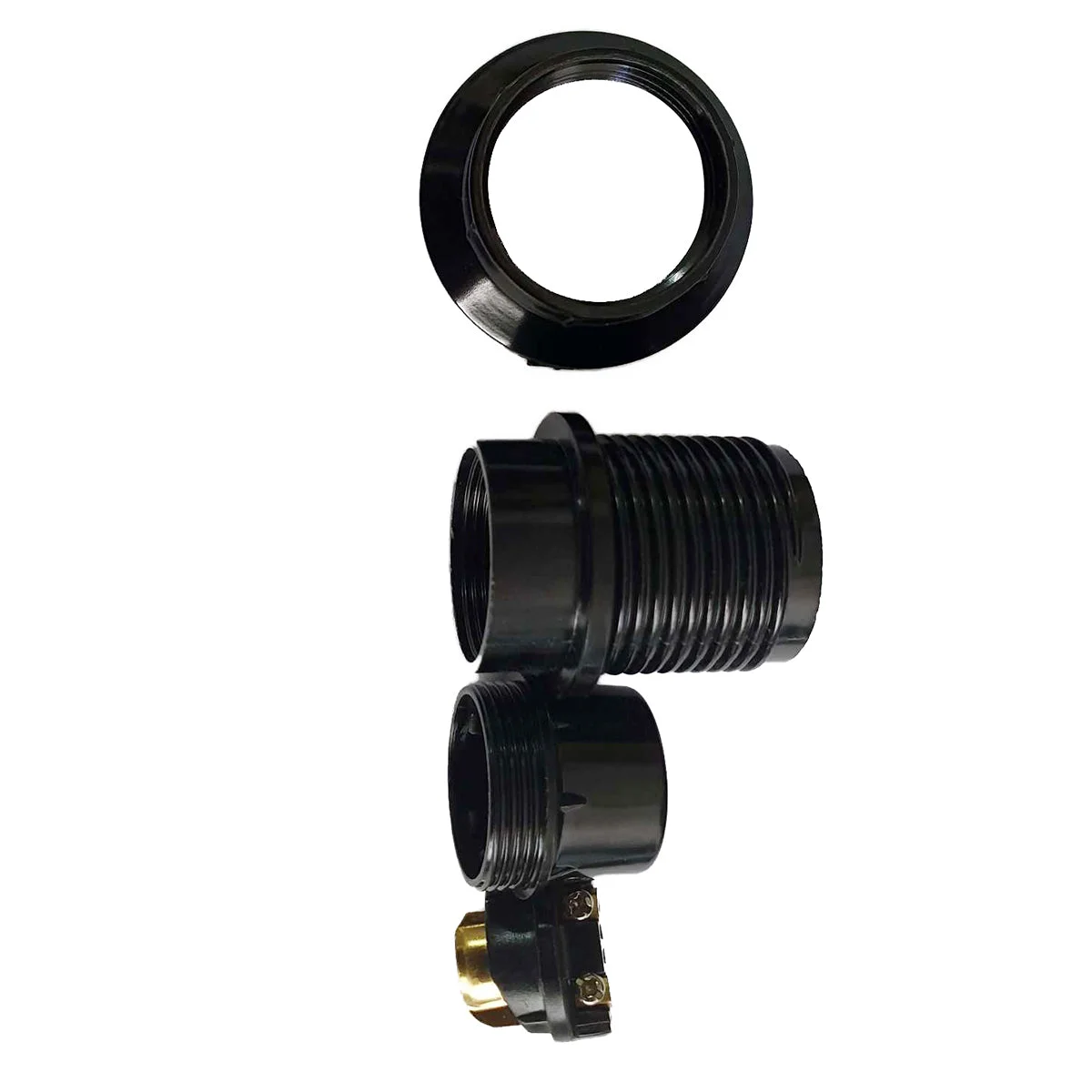 Black Bakelite E14 lamp holder, small screw‑on base, part of a 3‑pack, used in vintage fixtures and ambient lighting.