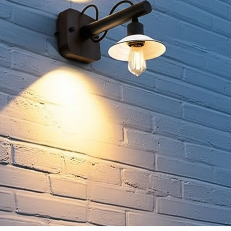 Two mid-century style modern wall light sconces with metal bodies, PVC shades, exposed hardware, clean classic design