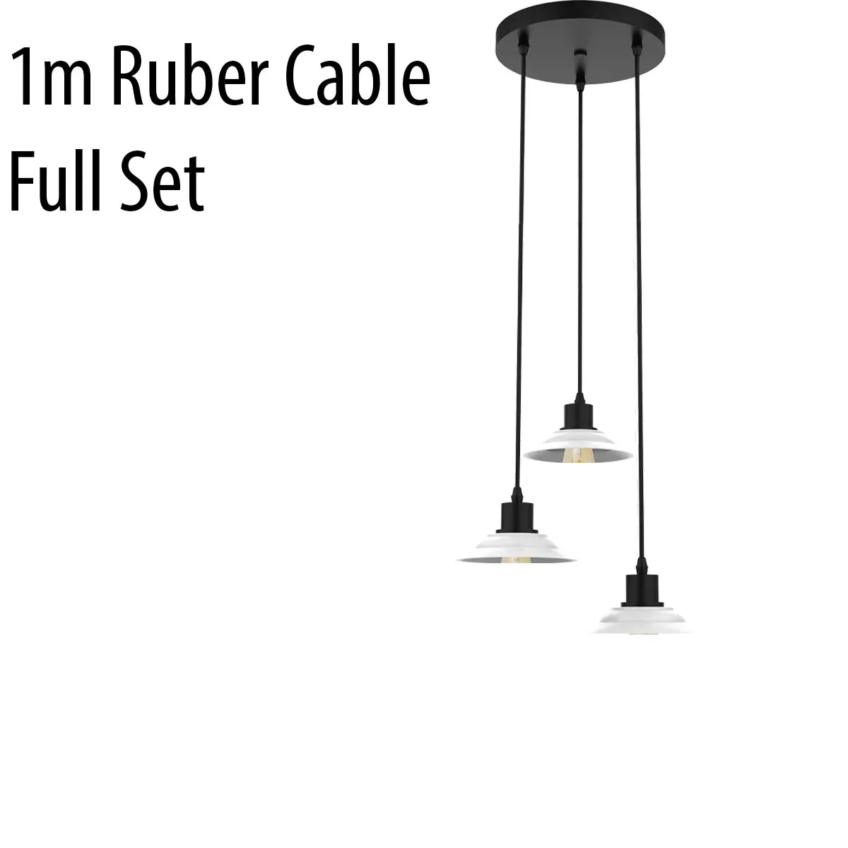 Black and white vintage ceramic 3‑light indoor pendant lamp with glazed metal shade and E27 sockets