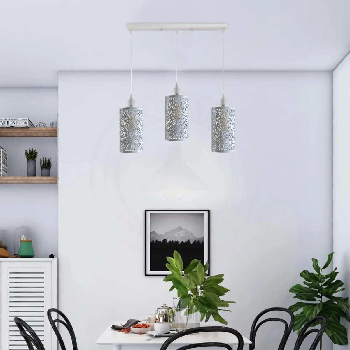 Adjustable hanging pendant light featuring three metal arms with PVC cables, contemporary vintage style