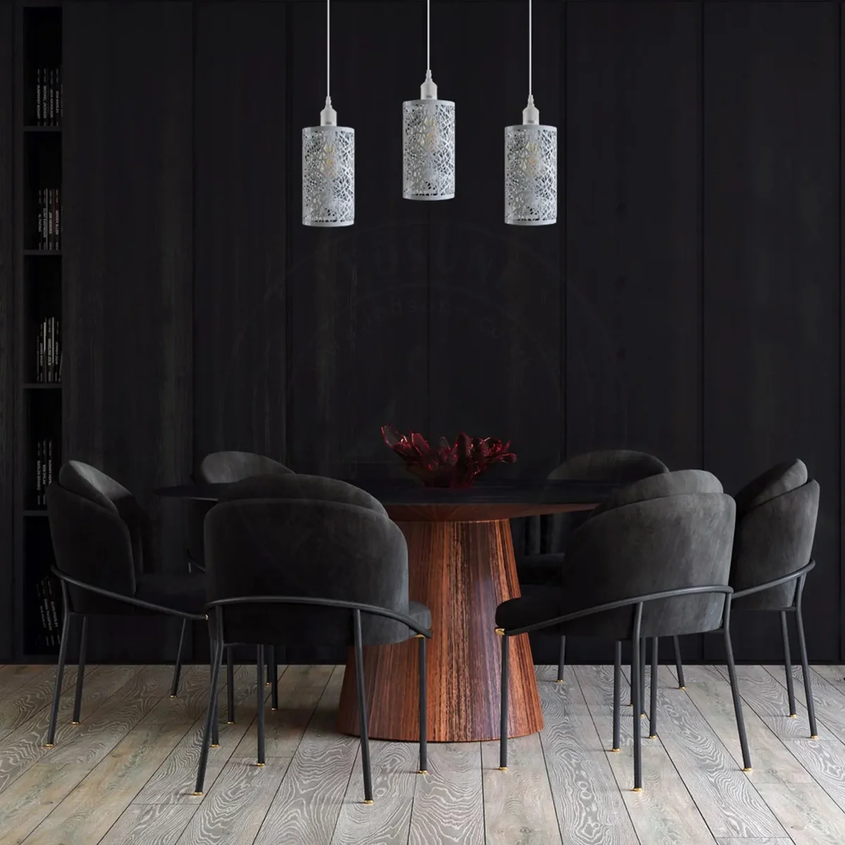 3 way pendant light with metal and PVC, adjustable 95cm cables, vintage/retro style, metal barrel cages, indoor hardwired.