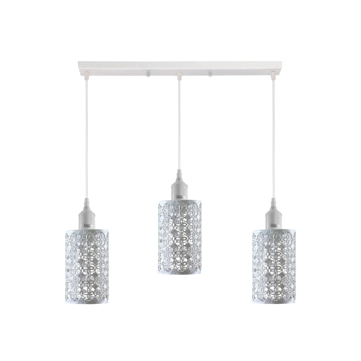 3‑way metal ceiling pendant in vintage/retro style, metal and PVC frame, adjustable 95 cm cable, metal barrel cages.