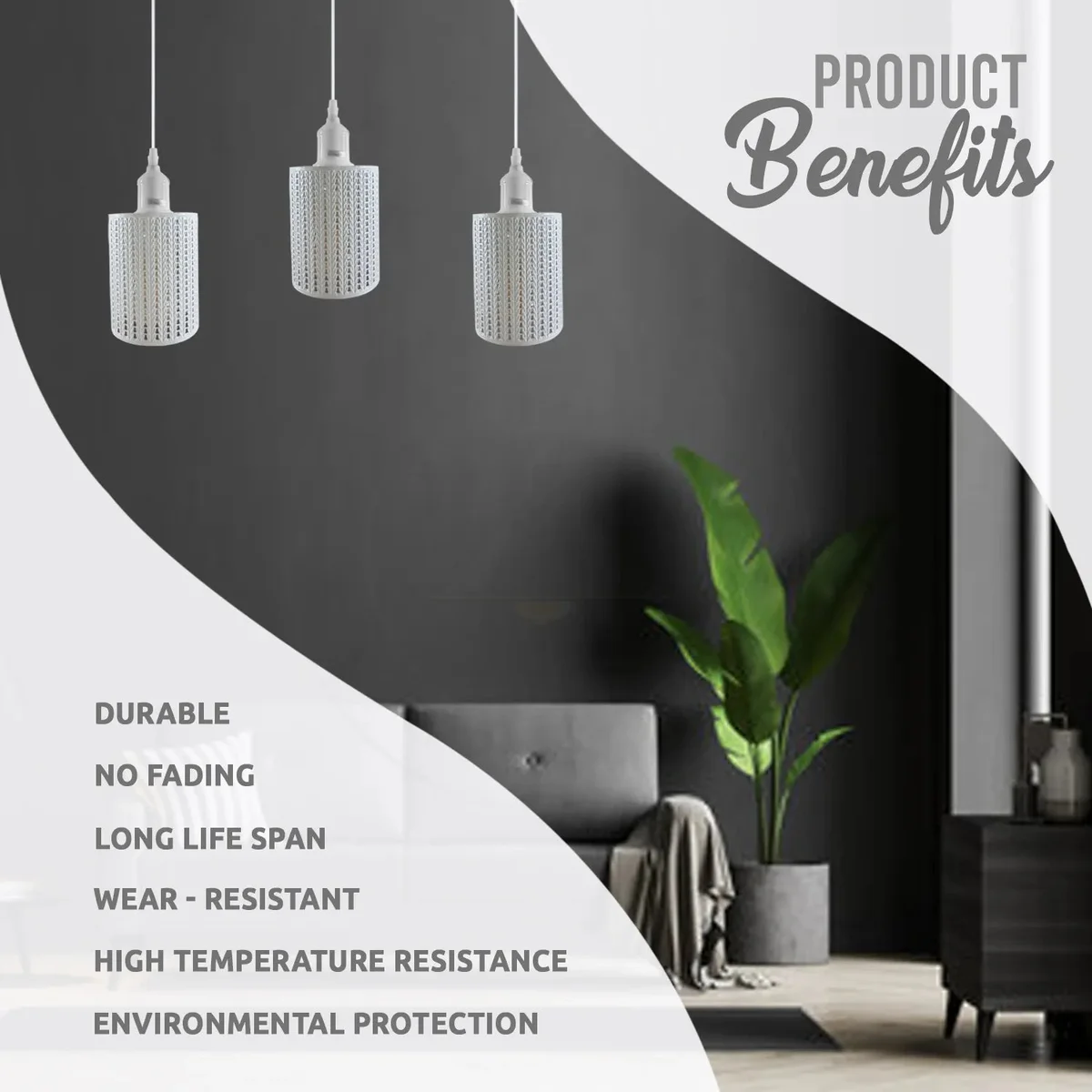 Vintage style ceiling light with three black metal cages, adjustable cord, E27 base.