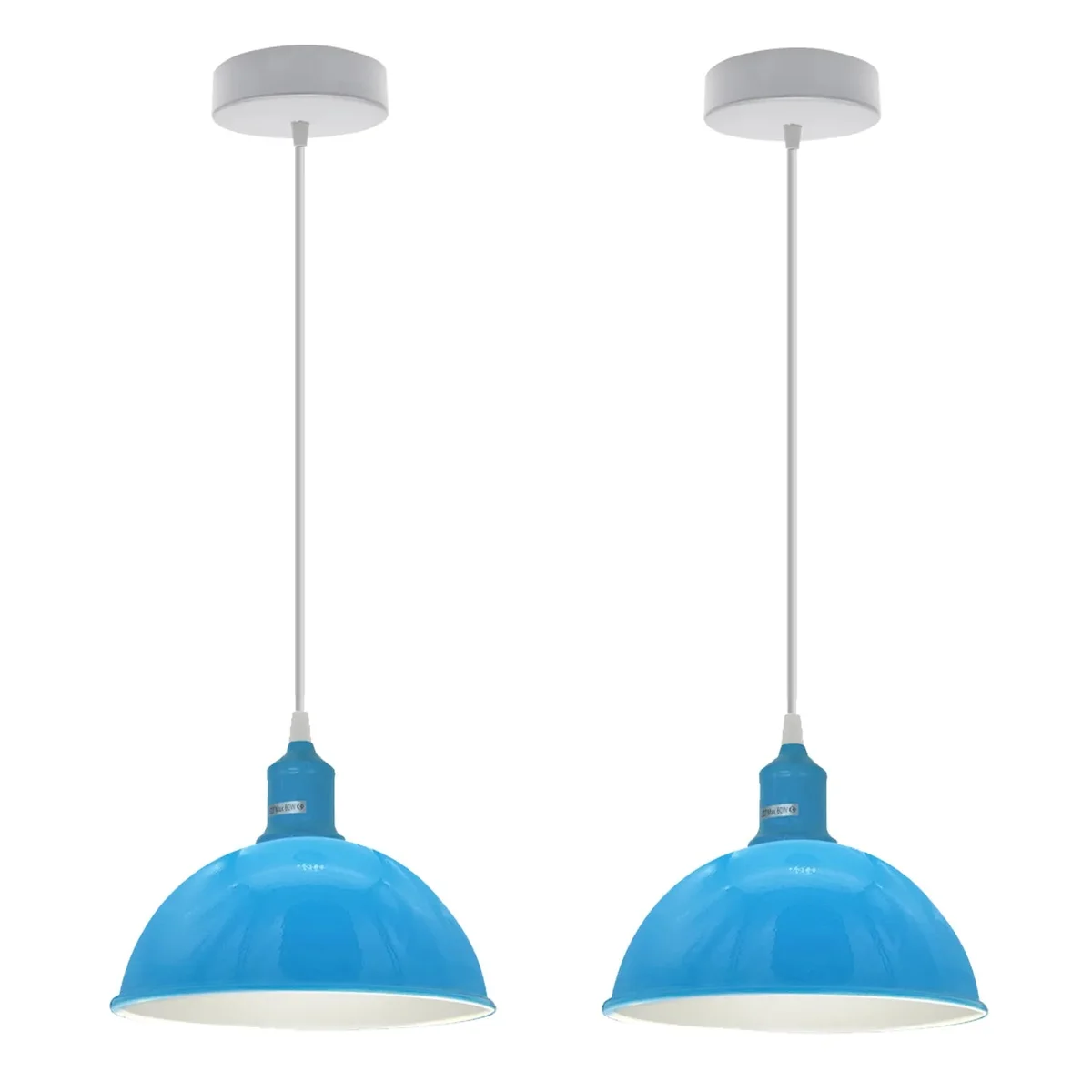 Dome bar pendant light set features two spray‑painted metal shades with white interiors hanging over a ceiling.