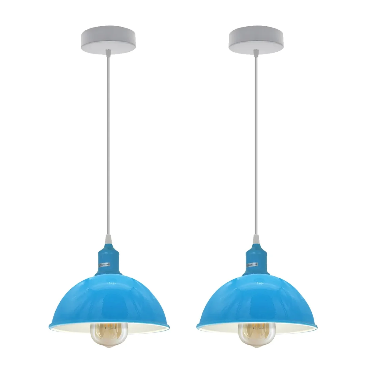Pair of dome bar pendant lamps with spray‑painted metal shades, white interiors, E27 sockets – dimmable ceiling lamps